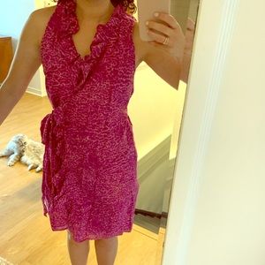Loft Fuschia Animal Print Wrap Dress